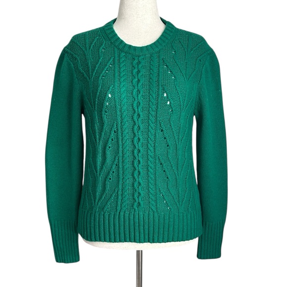 J.Crew Green Cable Knit Sweater Lambswool Blend Size M - Picture 1 of 10